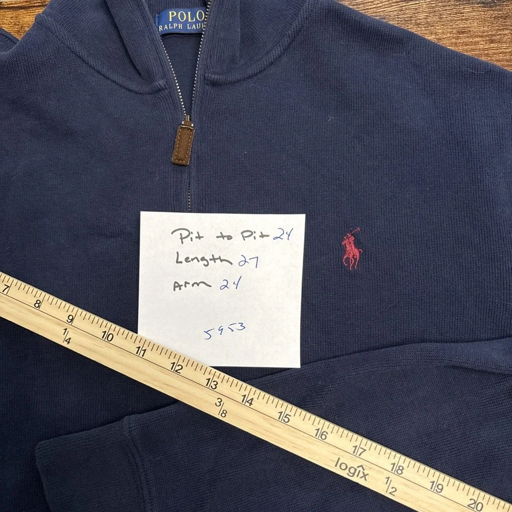Polo Ralph Lauren Men's Cotton Navy 1/4 Zip Mock Neck Knit Sweater Size L